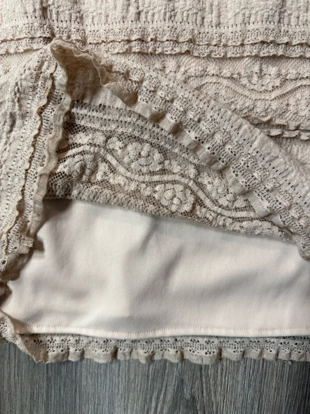 Chris McLaughlin Beige Textured Lace Dress Half Sleeve Peasant Boho Romantic 6P - Picture 7 of 8